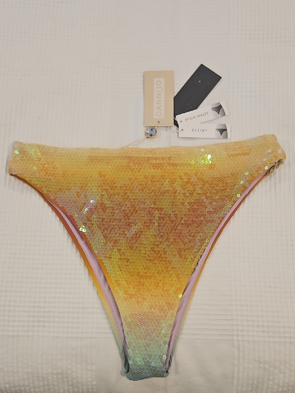 Gianni Bini x Dannijo Frida High Waist/Leg Cheeky Swim Bottom: Ombre Multi: L